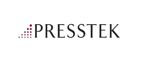 Presstek logo with dotted triangle design
