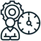 Person with gear and clock icon.