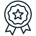 Award ribbon icon with star inside circle.