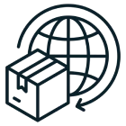 Package with globe and arrow icon.