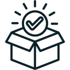 Open box with checkmark and rays.