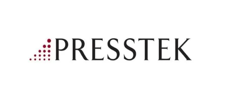 Presstek logo with dotted triangle design.